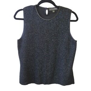 Vintage Knit Beaded Shell Cami BlouseTank Top Black Witchy Goth Whimsigoth‎